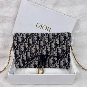 Dior Navy Oblique Canvas Saddle Pouch WOC