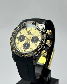 Custom Seiko Mod 39.5mm Gold Black Arabic Daytona