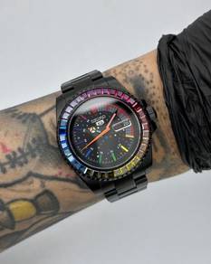 Custom Seiko Mod 40mm Black Dot Rainbow Day-Date