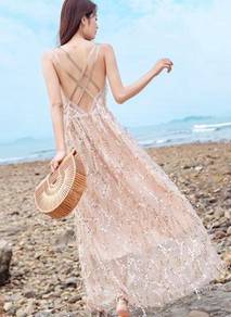 Rose gold nude sequin prom evening dress gown