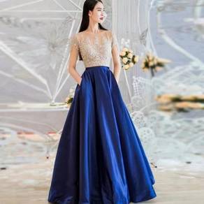 Blue diamond wedding evening prom dress gown