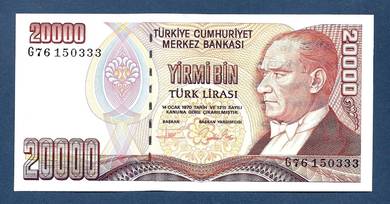 Turkey 20000 Lira Banknote  1995  unc