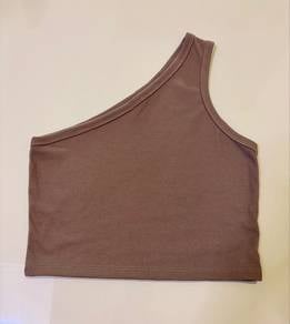 Brown one shoulder crop top