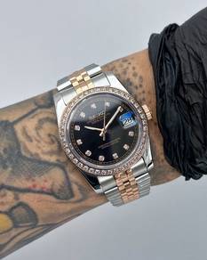 Custom Seiko Mod 36mm Black Double Diamond 2-Tone