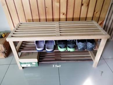 Solid Wood Bench Stool Shoe Rack Chair Kerusi Kayu