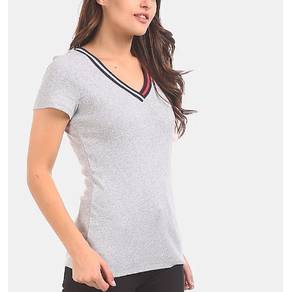 Tommy Hilfiger Women's Grey Tipped V-neck Tee