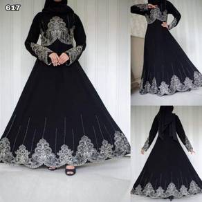 617 Thobe Cardigan Tunic Jubah Lace Abaya black
