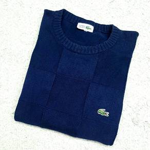 Lacoste Solid Navy Blue Patchwork Sweater