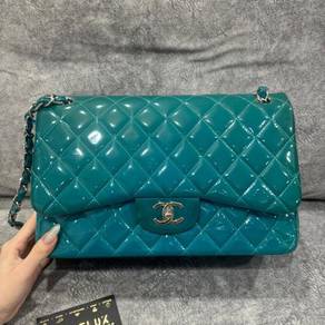 Authentic Chanel Classic Flap Patent Turquoise Bag