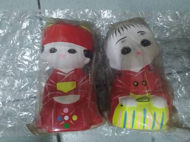 VINTAGE Japanese Ceramic couple cute doll toy deco