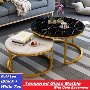 Modern Tempered Glass Marble Coffee Table 2 in 1