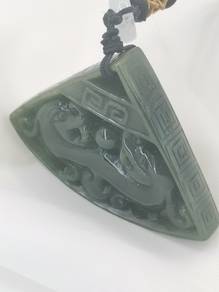 Ice Green Burma Jadeite Jade Double Dragon Pendant