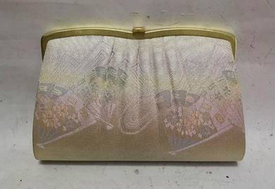 Vintage kimono bag, Japanese bag, silver gold bag,
