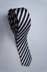 SLIM Black White #4 Top Quality Striped Neck Tie