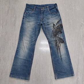 NaMiNoRi TaTsuJin Koi Fish Paint Denim Jeans 