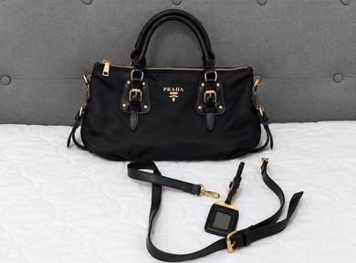 Authentic, elegant PRADA Black Nylon & Soft