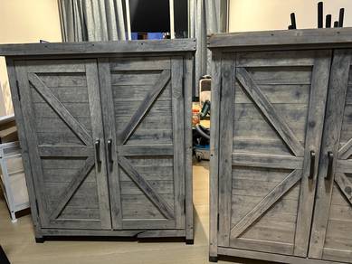 Rustic Grey Barn Door Style Cabinet Set