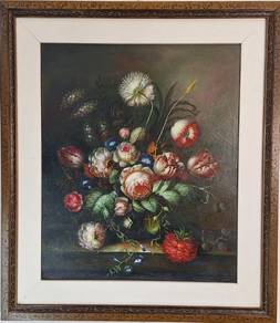 Framed Vintage Floral Oil European Painting