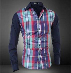 2643 MEN BLUE GREEN LONG SLEEVE SHiRT KEMEJA 🔥
