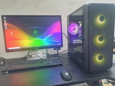 pc gaming fullest with monitor 24inch cpu AMD 8G 