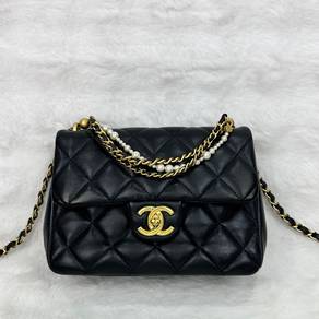 Chanel Bag Black Lambskin Mini Square Pearl