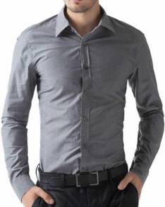 0514 KEMEJA LENGAN PANJANG GREY KELABU SHiRT