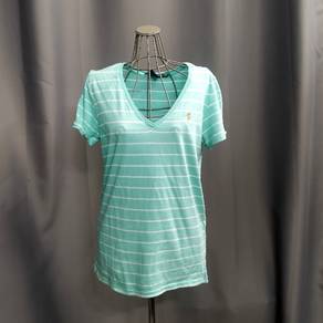 Ralph Lauren Sport V-neck In Aqua/White Stripes