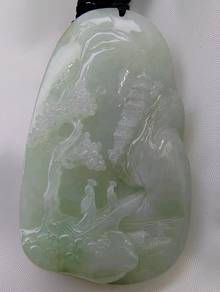 Ice White Natural Jadeite Jade Landscapes Pendant