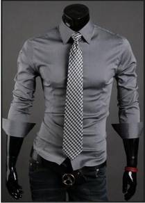 P0530B Grey Formal Long Sleeve Shirt Kemeja Kelabu