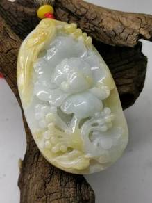 Ice Multi Color Jadeite Jade Bird/Flower Pendant