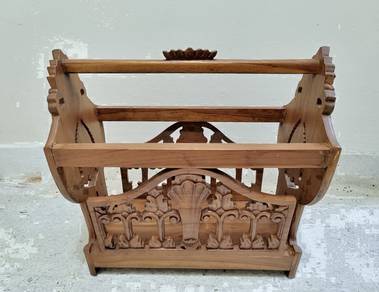Vintage Solid Wood Carved Magazine Rack