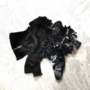 Authentic PRADA Brooch Corsage Black Beads Ribbon