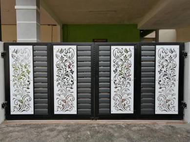 Pintu Pagar Corak Daun Laser Plat