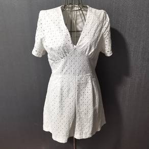 Embroidered Eyelet Cut Out V Neck Romper