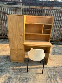 [Set] Meja Study Table Desk Cabinet + Chair Kerusi