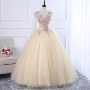 Cream long sleeve prom wedding dress RBMWD0208