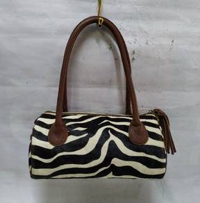 Fur and leather zebra pattern printed small boston