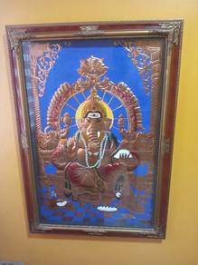 Lord Ganesha Framed Wall Art -Copper/Embossed Des