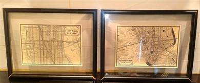 Art -Set of 2 Framed Vintage New York Map