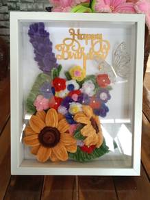 Frame bunga dawai kawat/bulu - Happy Birthday