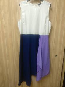 NvrWornSleevelessPurple/Blue/WhitePolyesteDress,XL