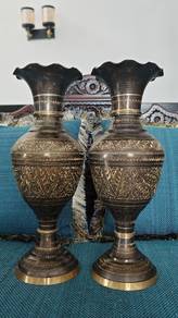 Pair of Authentic Hand-Etched Pakistani Brass Vase