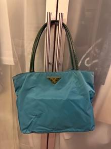 Turquoise Nylon Prada Tote Bag