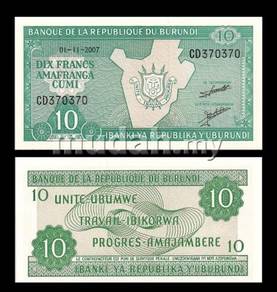 Burundi 10 francs 2001 unc banknote