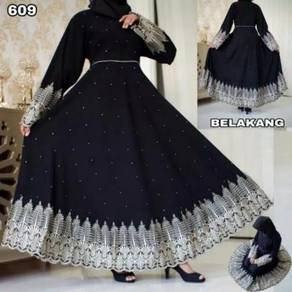 609 Thobe Cardigan Tunic Jubah Lace Abaya black