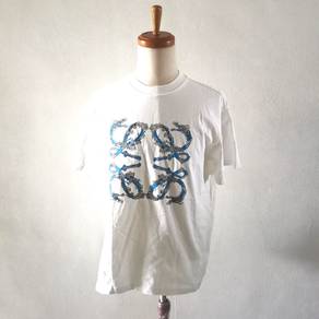 LOEWE White T-shirt with Blue/Silver Logo Graphic