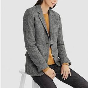 Uniqlo Women Tweed Jacket Wool Blend Grey Blazet