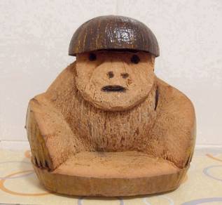 UNIQUE Monkey Carved Coconut Deco-Coin Bank
