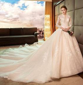 Cream long sleeve wedding bridal dress gown RB2019