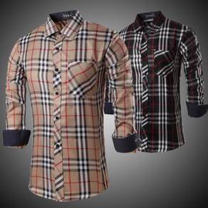 KEMEJA HITAM POKET BLACK PLAID LONG SLEEVE SHiRT